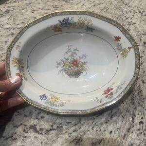 Antique Haviland Oval Serving Bowl 1920-1930 Limoges France Gold Rim‎ 9.5X7.25"